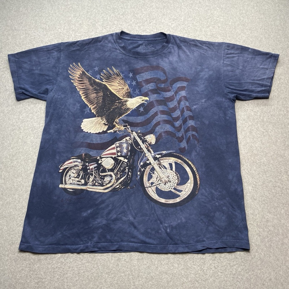The Mountain Motorcycle Shirt Size XL Blue Patriotic‎ Eagle USA Tie Dye Biker
